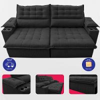 Sofá Retrátil e Reclinável 3,10m Molas Ensacadas Dream Velusoft Preto Cama inBox - 5
