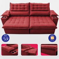 Sofá Retrátil e Reclinável 2,80m Molas Ensacadas Dream Velusoft Vermelho Cama inBox - 5