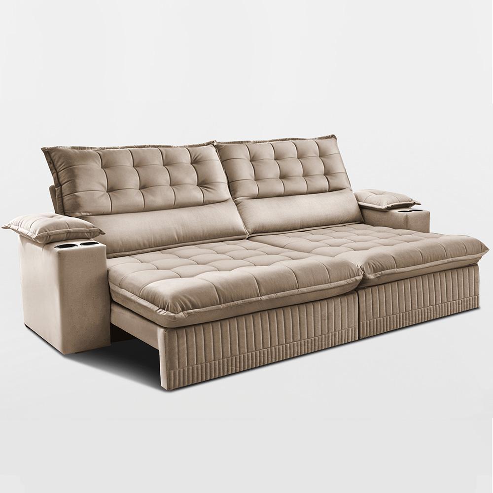 Sofá Retrátil e Reclinável 3,10m Molas Ensacadas Dream Velusoft Bege Cama inBox - 8