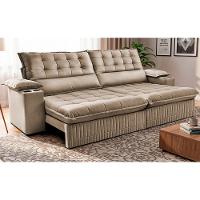 Sofá Retrátil e Reclinável 3,10m Molas Ensacadas Dream Velusoft Bege Cama inBox - 1