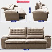Sofá Retrátil e Reclinável 3,10m Molas Ensacadas Dream Velusoft Bege Cama inBox - 3