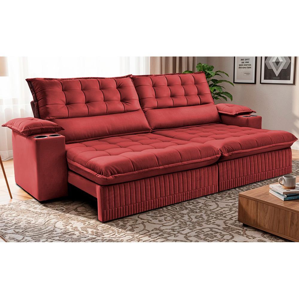 Sofá Retrátil e Reclinável 3,10m Molas Ensacadas Dream Velusoft Vermelho Cama inBox - 1