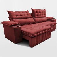 Sofá Retrátil e Reclinável 3,10m Molas Ensacadas Dream Velusoft Vermelho Cama inBox - 6