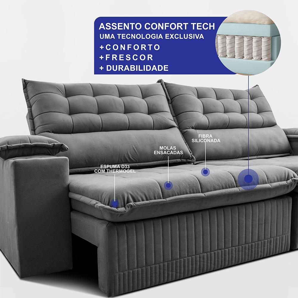 Sofá Retrátil e Reclinável 3,10m Molas Ensacadas Dream Velusoft Cinza Cama inBox - 4
