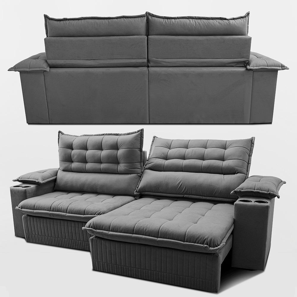 Sofá Retrátil e Reclinável 3,10m Molas Ensacadas Dream Velusoft Cinza Cama inBox - 7
