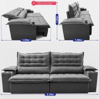 Sofá Retrátil e Reclinável 3,10m Molas Ensacadas Dream Velusoft Cinza Cama inBox - 3