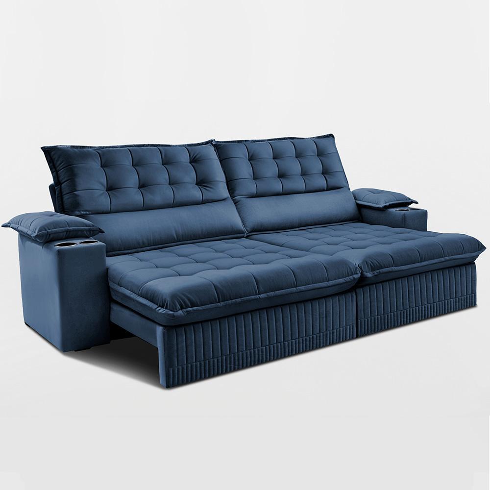 Sofá Retrátil e Reclinável 3,10m Molas Ensacadas Dream Velusoft Azul Cama inBox - 8