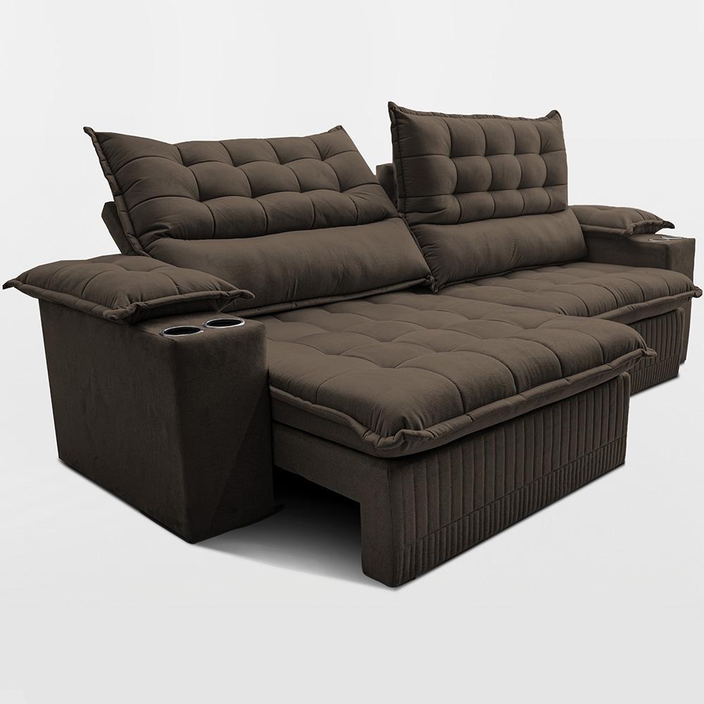 Sofá Retrátil e Reclinável 3,10m Molas Ensacadas Dream Velusoft Café Cama inBox - 6
