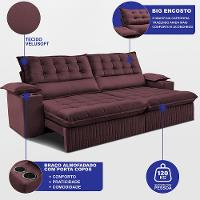 Sofá Retrátil e Reclinável 2,80m Molas Ensacadas Dream Velusoft Vinho Cama inBox - 2