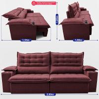 Sofá Retrátil e Reclinável 2,80m Molas Ensacadas Dream Velusoft Vinho Cama inBox - 3