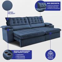 Sofá Retrátil e Reclinável 2,60m Molas Ensacadas Dream Velusoft Azul Cama inBox - 2