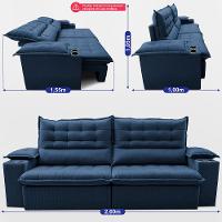 Sofá Retrátil e Reclinável 2,60m Molas Ensacadas Dream Velusoft Azul Cama inBox - 3