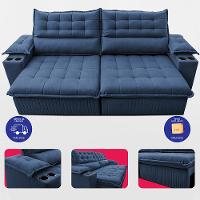 Sofá Retrátil e Reclinável 2,60m Molas Ensacadas Dream Velusoft Azul Cama inBox - 5