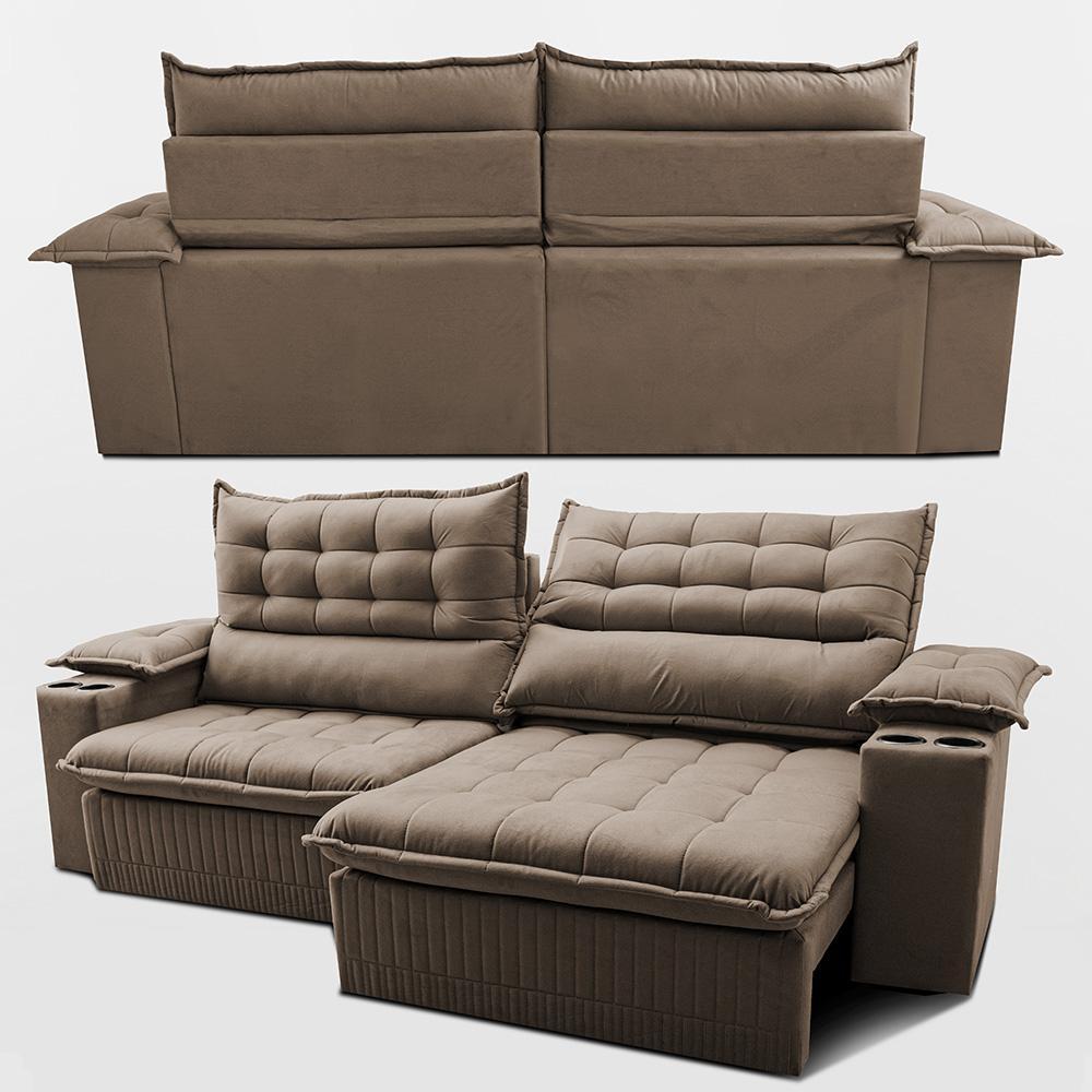Sofá Retrátil e Reclinável 2,80m Molas Ensacadas Dream Velusoft Castor Cama inBox - 7