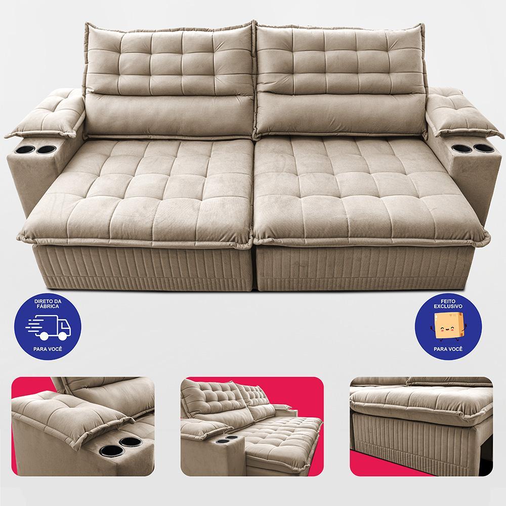 Sofá Retrátil e Reclinável 2,80m Molas Ensacadas Dream Velusoft Bege Cama inBox - 5