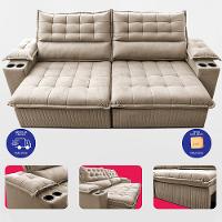Sofá Retrátil e Reclinável 2,80m Molas Ensacadas Dream Velusoft Bege Cama inBox - 5