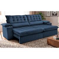 Sofá Retrátil e Reclinável 2,80m Molas Ensacadas Dream Velusoft Azul Cama inBox - 1