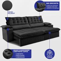 Sofá Retrátil e Reclinável 2,60m Molas Ensacadas Dream Velusoft Preto Cama inBox - 2
