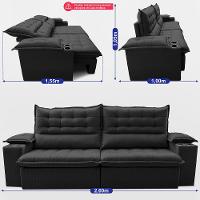 Sofá Retrátil e Reclinável 2,60m Molas Ensacadas Dream Velusoft Preto Cama inBox - 3