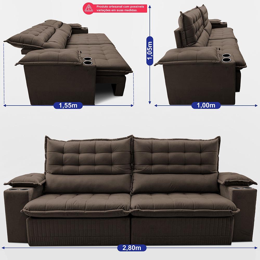 Sofá Retrátil e Reclinável 2,80m Molas Ensacadas Dream Velusoft Café Cama inBox - 3