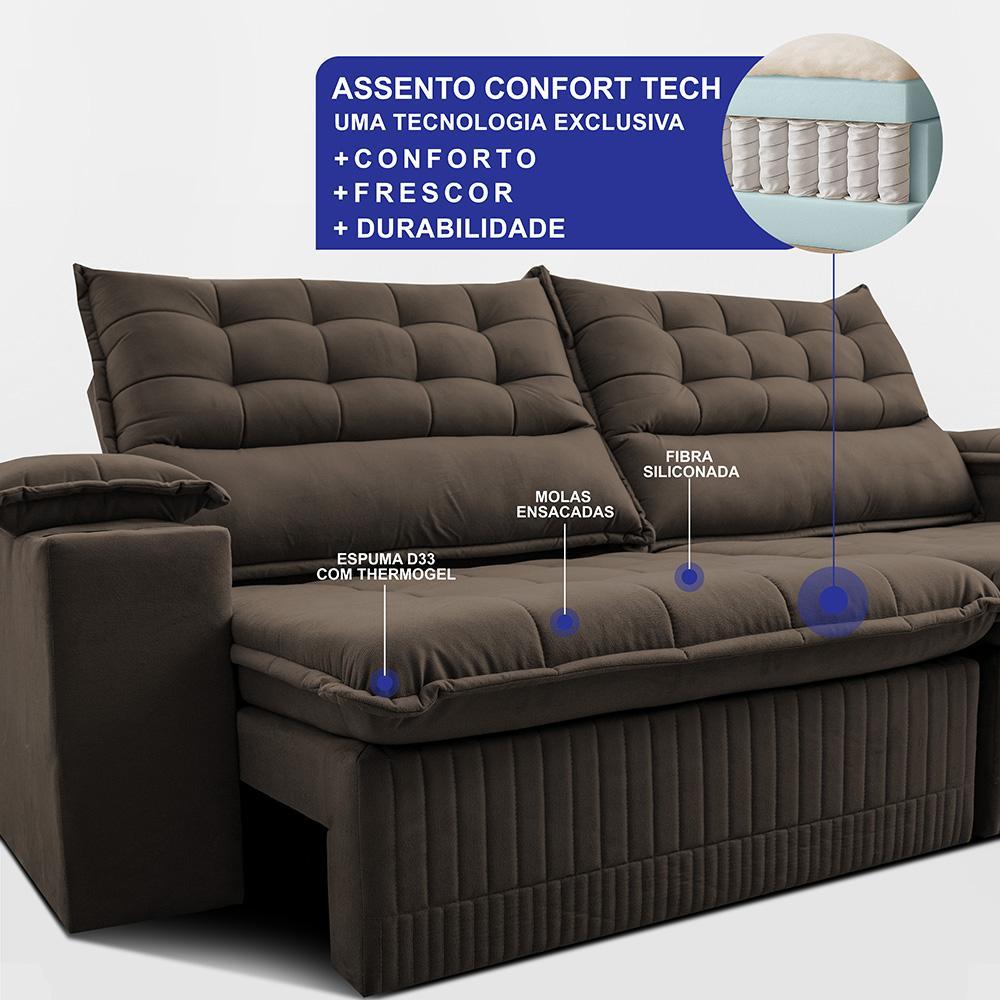Sofá Retrátil e Reclinável 2,80m Molas Ensacadas Dream Velusoft Café Cama inBox - 4