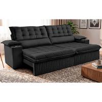 Sofá Retrátil e Reclinável 2,40m Molas Ensacadas Dream Velusoft Preto Cama inBox - 1