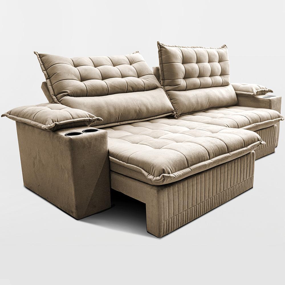 Sofá Retrátil e Reclinável 2,60m Molas Ensacadas Dream Velusoft Bege Cama inBox - 6