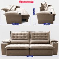 Sofá Retrátil e Reclinável 2,60m Molas Ensacadas Dream Velusoft Bege Cama inBox - 3