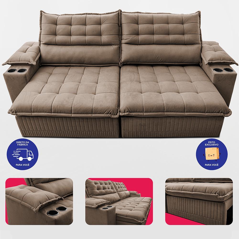 Sofá Retrátil e Reclinável 2,60m Molas Ensacadas Dream Velusoft Castor Cama inBox - 5