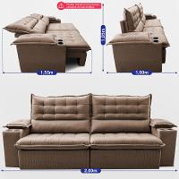 Sofá Retrátil e Reclinável 2,60m Molas Ensacadas Dream Velusoft Castor Cama inBox - 3