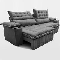 Sofá Retrátil e Reclinável 2,60m Molas Ensacadas Dream Velusoft Cinza Cama inBox - 6