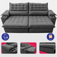 Sofá Retrátil e Reclinável 2,40m Molas Ensacadas Dream Velusoft Cinza Cama inBox - 5