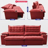 Sofá Retrátil e Reclinável 2,60m Molas Ensacadas Dream Velusoft Vermelho Cama inBox - 3
