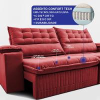 Sofá Retrátil e Reclinável 2,60m Molas Ensacadas Dream Velusoft Vermelho Cama inBox