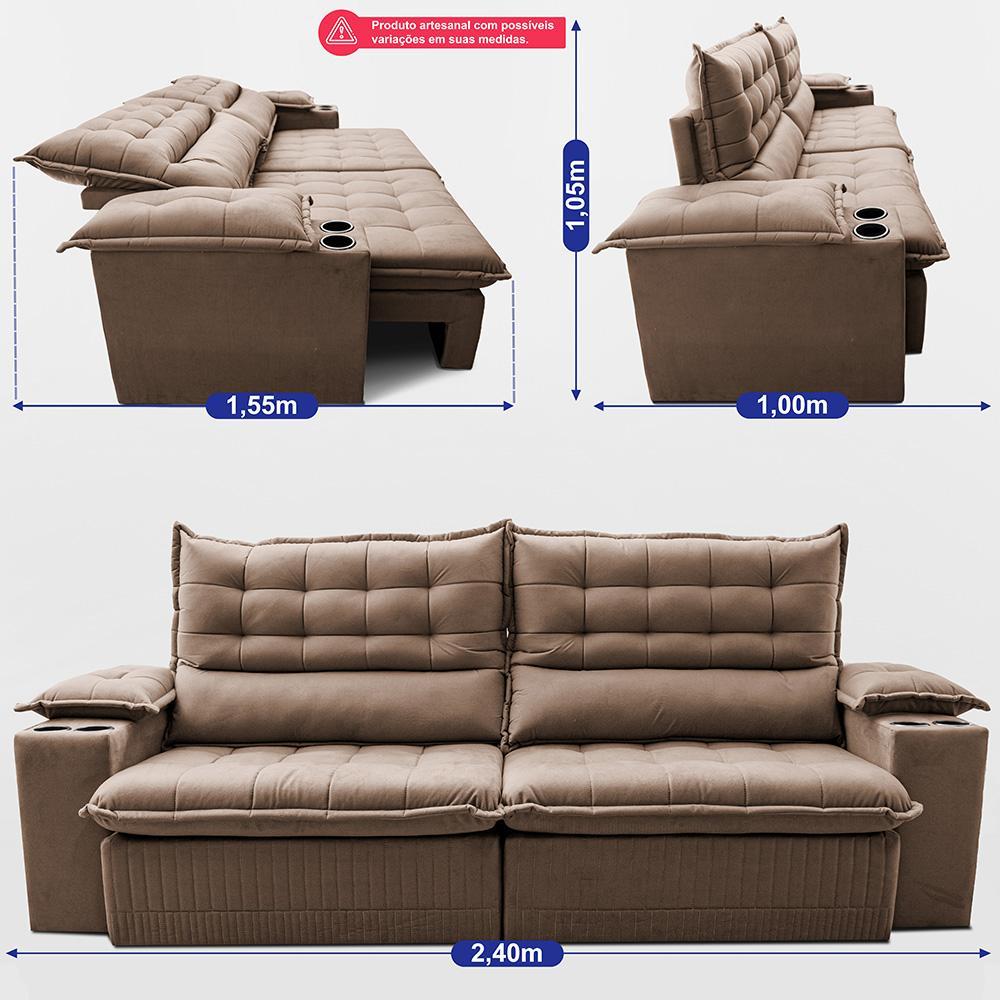 Sofá Retrátil e Reclinável 2,40m Molas Ensacadas Dream Velusoft Castor Cama inBox - 3