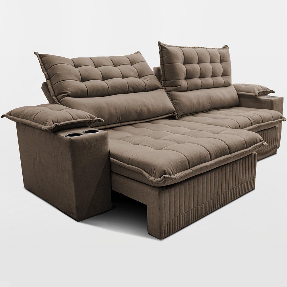 Sofá Retrátil e Reclinável 2,40m Molas Ensacadas Dream Velusoft Castor Cama inBox - 6