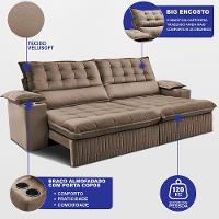 Sofá Retrátil e Reclinável 2,40m Molas Ensacadas Dream Velusoft Castor Cama inBox - 2
