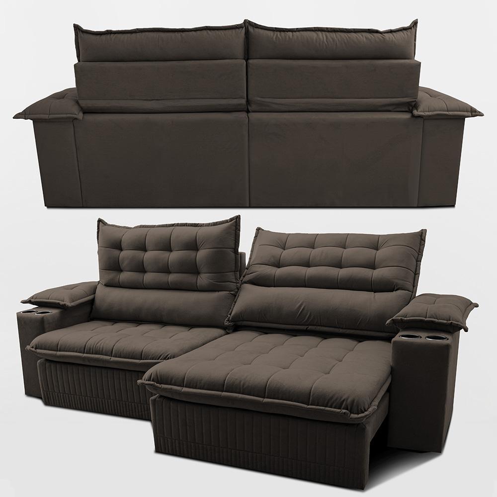 Sofá Retrátil e Reclinável 2,60m Molas Ensacadas Dream Velusoft Café Cama inBox - 7