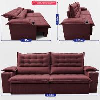 Sofá Retrátil e Reclinável 2,40m Molas Ensacadas Dream Velusoft Vinho Cama inBox - 3