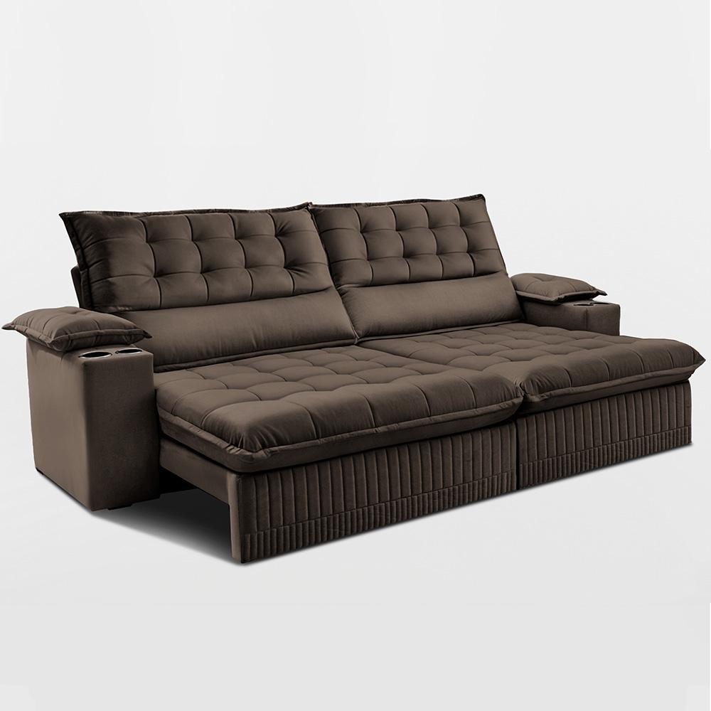 Sofá Retrátil e Reclinável 2,40m Molas Ensacadas Dream Velusoft Café Cama inBox - 8
