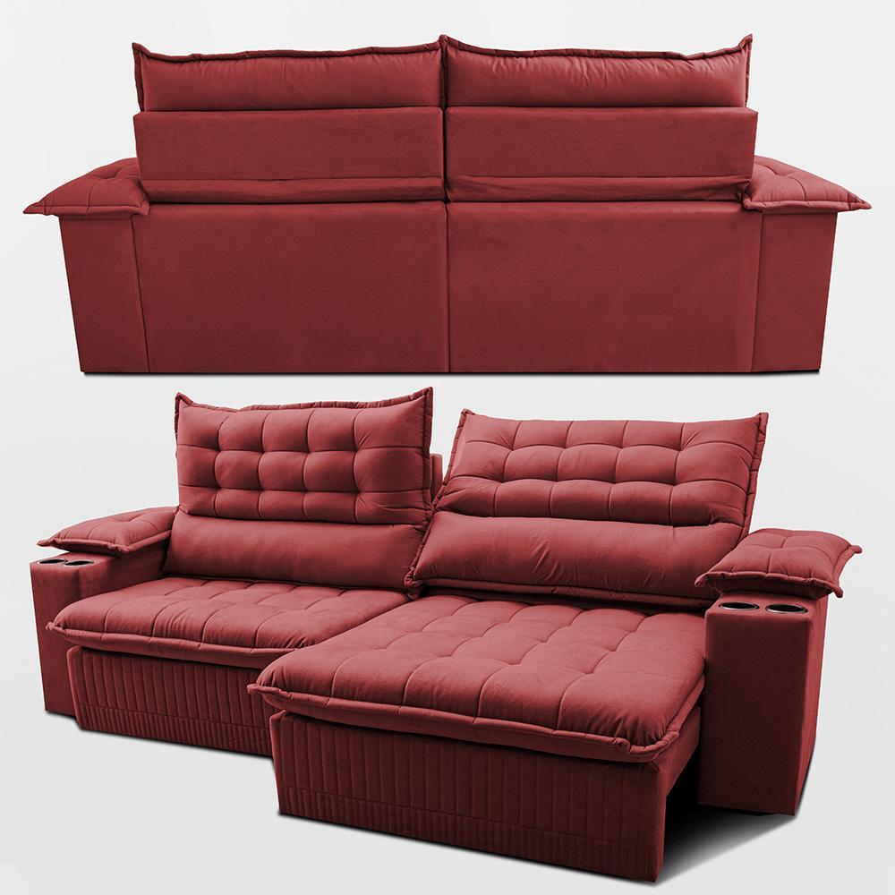 Sofá Retrátil e Reclinável 2,40m Molas Ensacadas Dream Velusoft Vermelho Cama inBox - 7