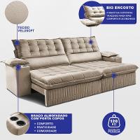 Sofá Retrátil e Reclinável 2,40m Molas Ensacadas Dream Velusoft Bege Cama inBox - 2