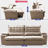 Sofá Retrátil e Reclinável 2,40m Molas Ensacadas Dream Velusoft Bege Cama inBox - 3