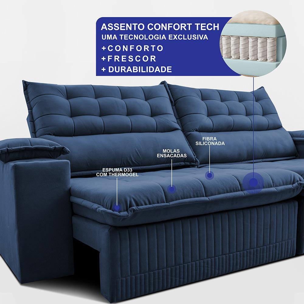 Sofá Retrátil e Reclinável 2,40m Molas Ensacadas Dream Velusoft Azul Cama inBox - 4