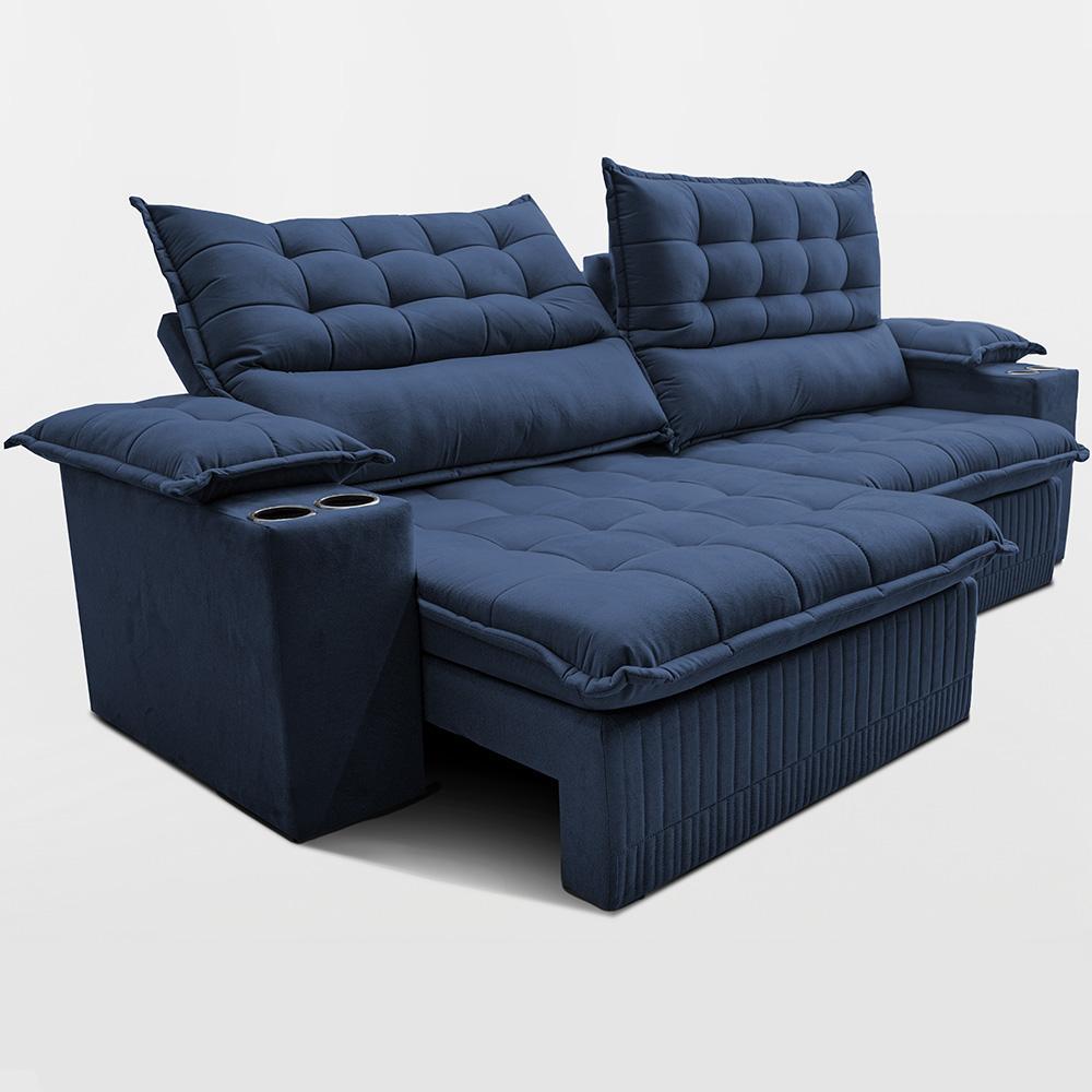Sofá Retrátil e Reclinável 2,40m Molas Ensacadas Dream Velusoft Azul Cama inBox - 6