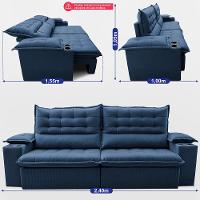 Sofá Retrátil e Reclinável 2,40m Molas Ensacadas Dream Velusoft Azul Cama inBox - 3