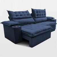 Sofá Retrátil e Reclinável 2,40m Molas Ensacadas Dream Velusoft Azul Cama inBox - 6