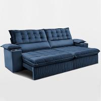 Sofá Retrátil e Reclinável 2,40m Molas Ensacadas Dream Velusoft Azul Cama inBox - 8