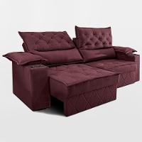 Sofá Retrátil e Reclinável 2,40m com Porta Copos e Molas Cosmos Velusoft Vinho Cama inBox - 6