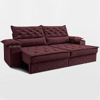 Sofá Retrátil e Reclinável 2,40m com Porta Copos e Molas Cosmos Velusoft Vinho Cama inBox - 8